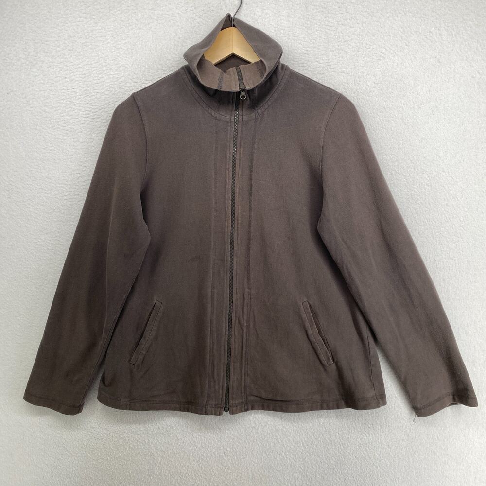 EILEEN FISHER Jacket M Heavy Brushed Jersey Organic Cotton Full Zip Brown